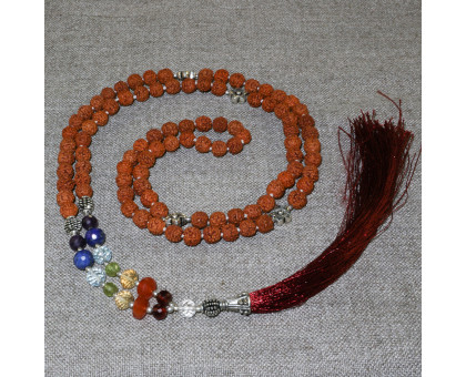 Rosary from rudraksha , decorated with semiprecious stones and silver